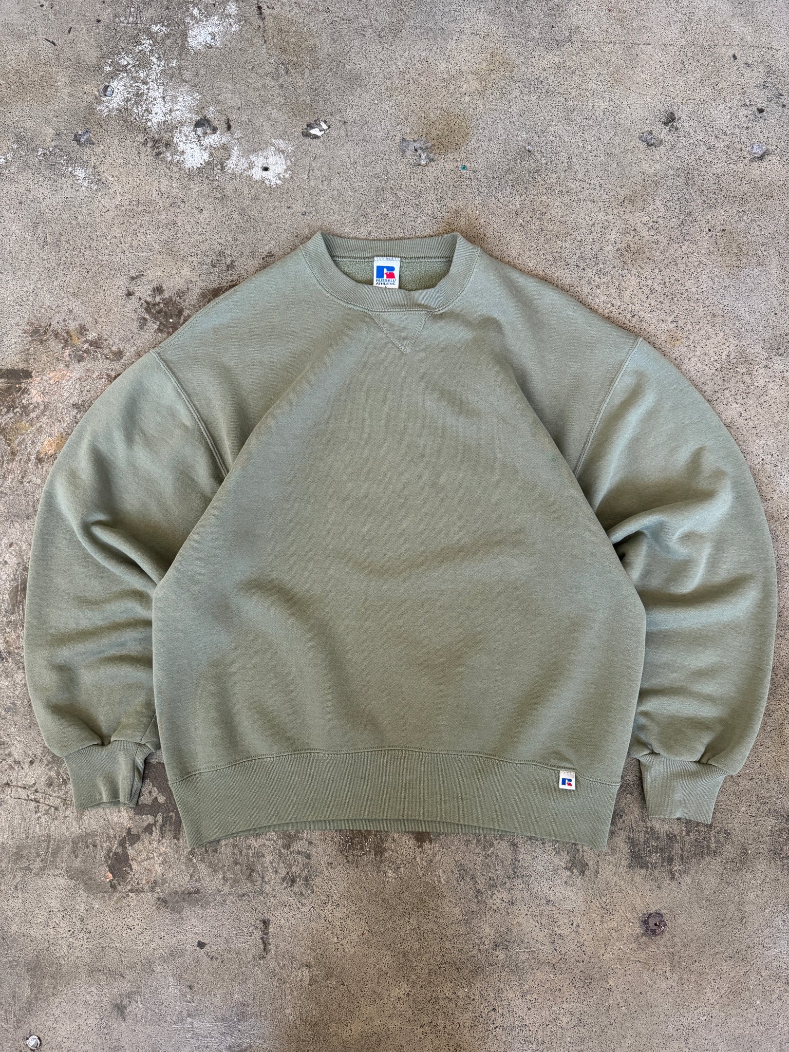 Vintage Faded Green Russell Athletics Blank Sweatshirt (M/L)